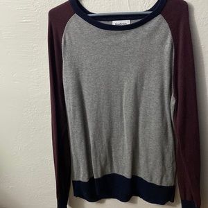 Red, grey and dark blue crew neck sweatshirt